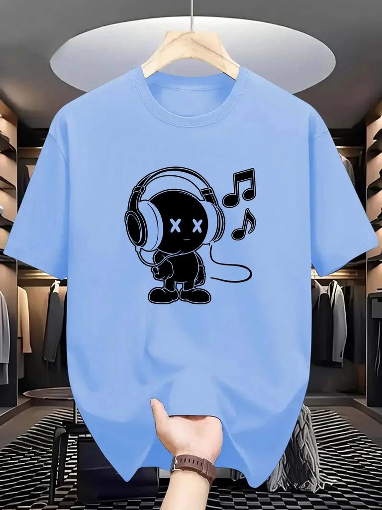 Летняя мужская повседневная футболка свободного кроя больших размеров из 100% хлопка с принтом на музыкальную тематику, удобная спортивная футболка с круглым вырезом и короткими рукавами