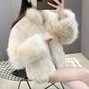 Auutmn Winter Lady Cardigan Coat Furry Plush Stand Collar Heat Retention Long Sleeves Thickened Short Type Solid Color Faux Fur Jacket