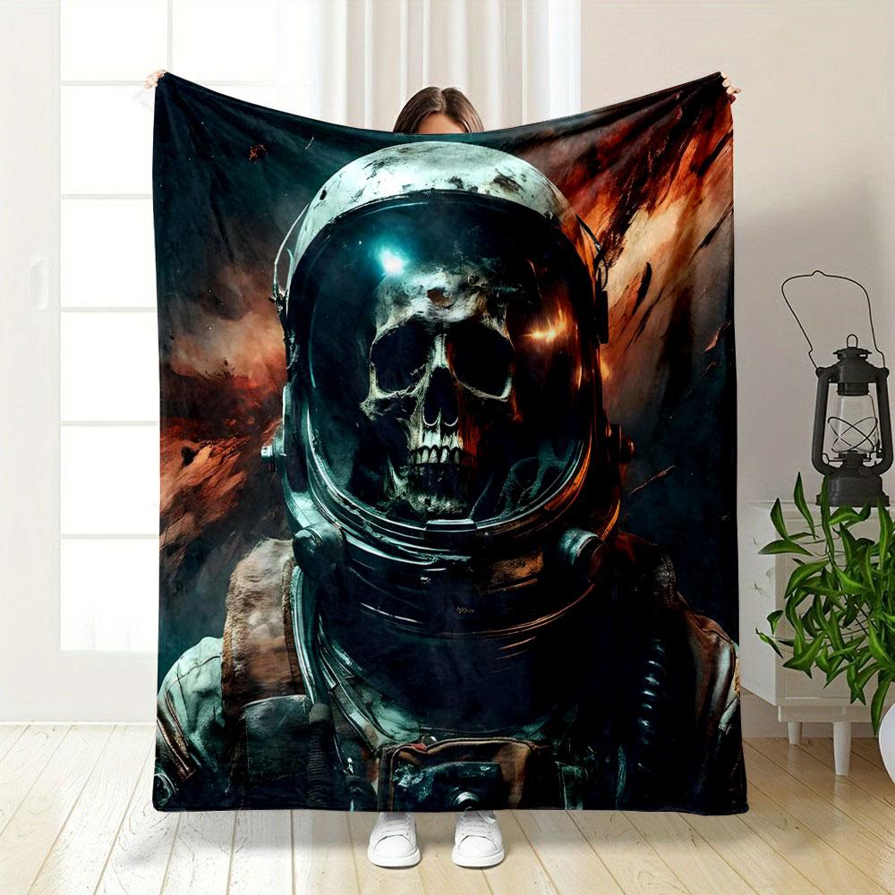 Astronaut Skull in Space Explosion Patterned blanket, flannel, suitable for all seasons, home decor, warm and cozy
