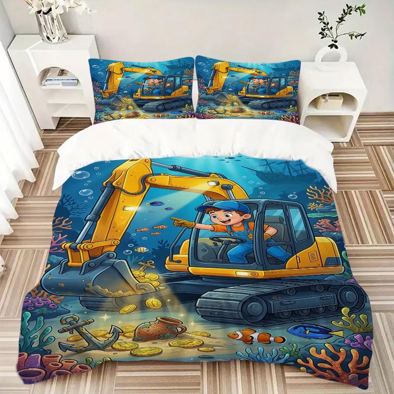 Underwater Excavator Adventure Print 3Pcs Bedding Setduvet Cover With 2 Bedropillowcase Home Birthday Gift