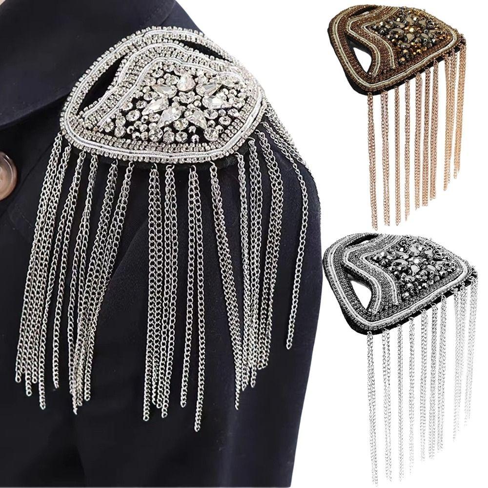 1PC Beaded Decoration Tassel Epaulette Sparkling Shoulder Brooch Pin Clothing Decoration