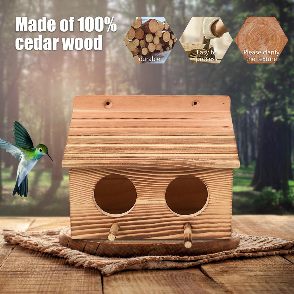 Деревянная клетка для попугая, домик для птиц с 2 отверстиями, креативная подвесная кормушка, садовое птичье гнездо, ручная работа, уличный декор для гнездования птиц
