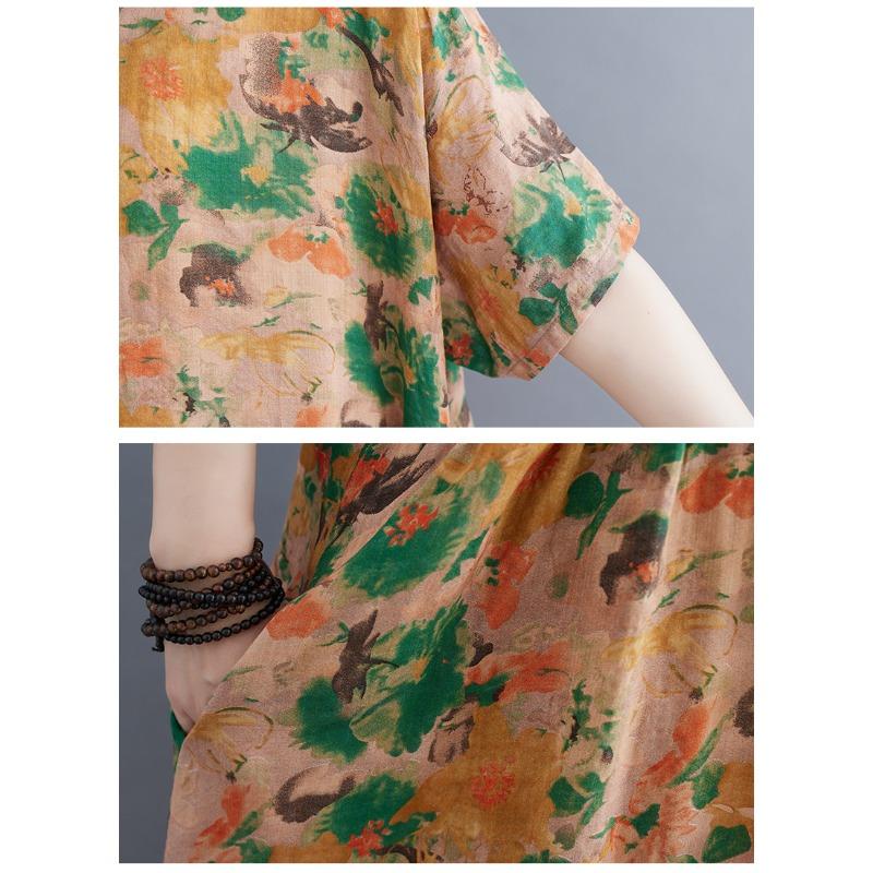 DIMANAF 2025 Летнее платье больших размеров для женщин Повседневное длинное винтажное льняное платье Свободное базовое платье с цветочным принтом