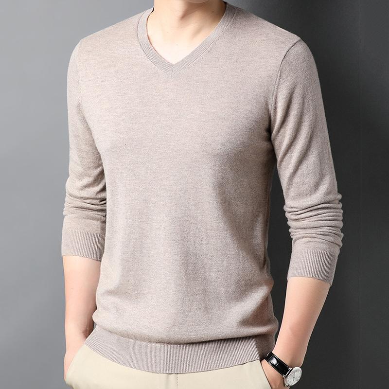 Весенне-осенний мужской шерстяной свитер с V-образным вырезом, пуловер с длинным рукавом, шерстяной вязаный низ, модный мужской повседневный шерстяной свитер, интерьер