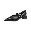 Spring Women's Heeled Single Shoes Fashionable Mid-heel Gold Buckle Mary Jane Shoes Women's Pointed Toe Boat Shoes Zapatos Mujer