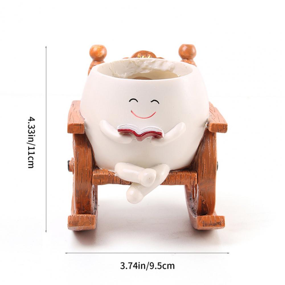 Smile Face Flower Pot Resin Rocking Chair Reading Planter Pot Smiling Succulent Flowerpot Garden Patio Accessories