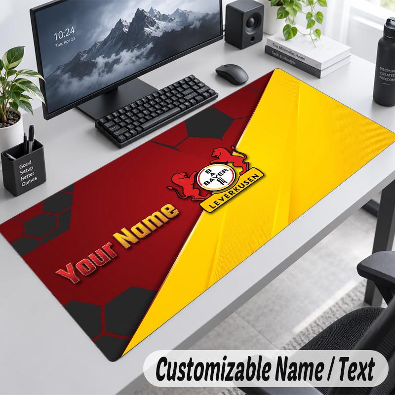 Custom Name Text Mouse Pad Bayer Leverkusen Football Personalized Desk Pad For Work And Gaming