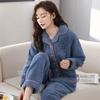 Pajamas Women'S Winter Coral Fleece Thickened Fleece Simple Autumn And Winter Homewear Large Size Flannel Warm Set