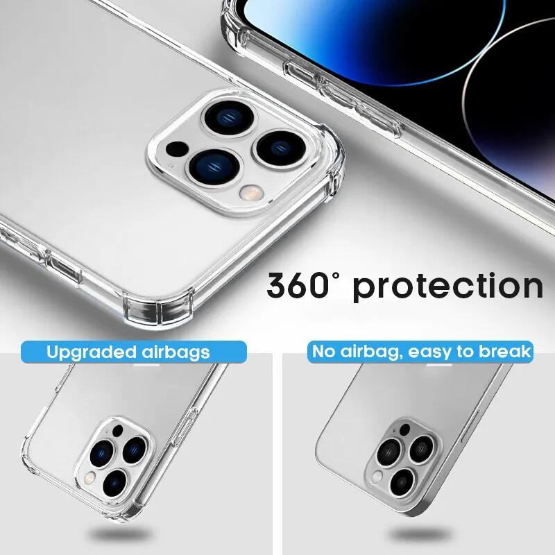 Противоударный прозрачный чехол для телефона для iPhone17 16 15 14 13 12 11 Pro Max 16 Plus 13 Mini X XR XS Max 6 6s 7 8 Plus SE Прозрачная мягкая TPU-накладка с воздушной подушкой
