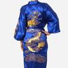 Men Nightgown Dragon Embroidery Silky Satin V Neck Chinese Style Lace-up Strap Long Sleeves Tang Suit Mid-Length Home Pajamas