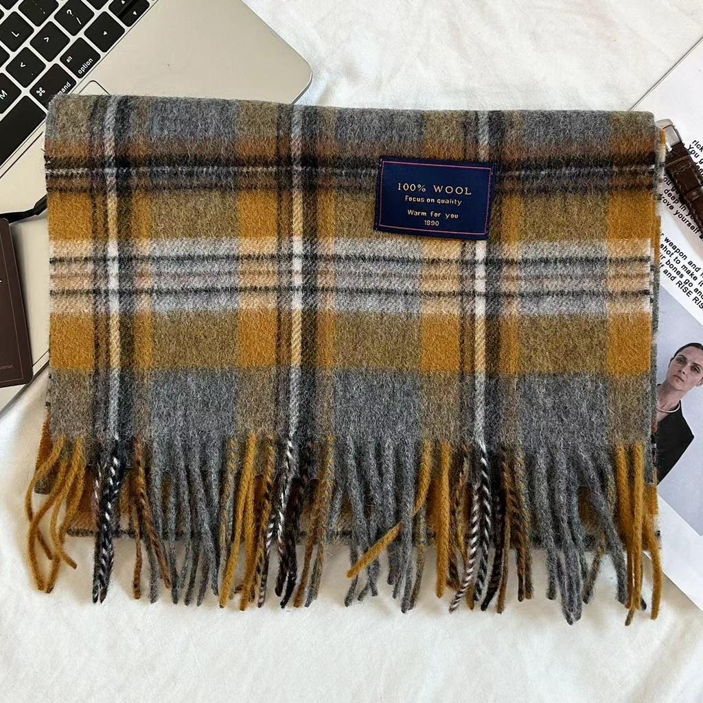 Men Scarf 100% Wool Plaid Warm Soft Muffler Female Winter Autumn Couple Cashmere Windproof Stripe Tassel Shawl Male Thick Scarf