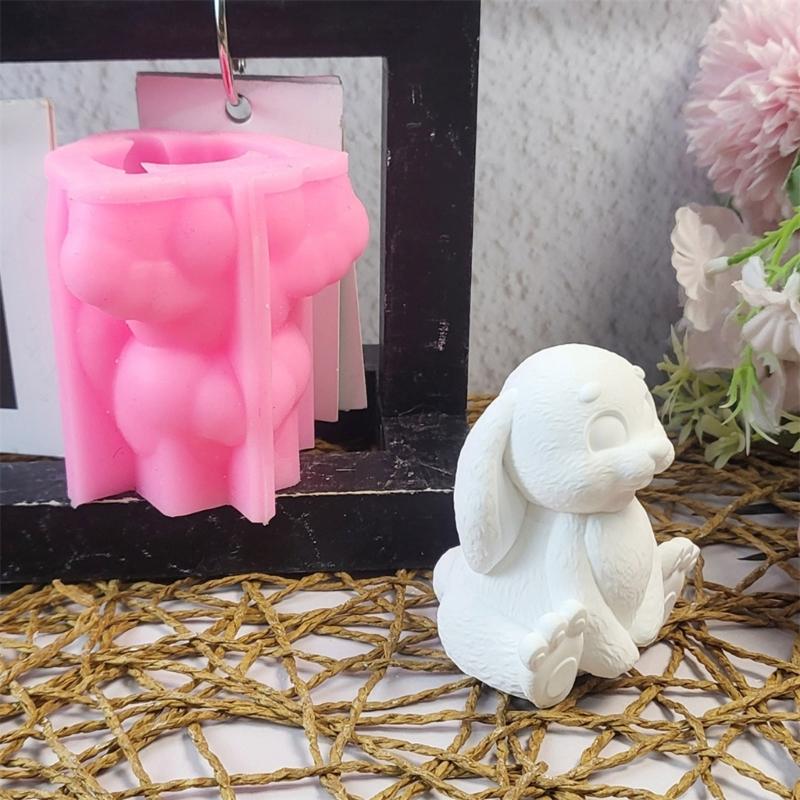 Handmade Silicone Mould 3D Rabbits Candle Molds Ornament Molds Animal Molds Casting Molds for Home Table Decorations