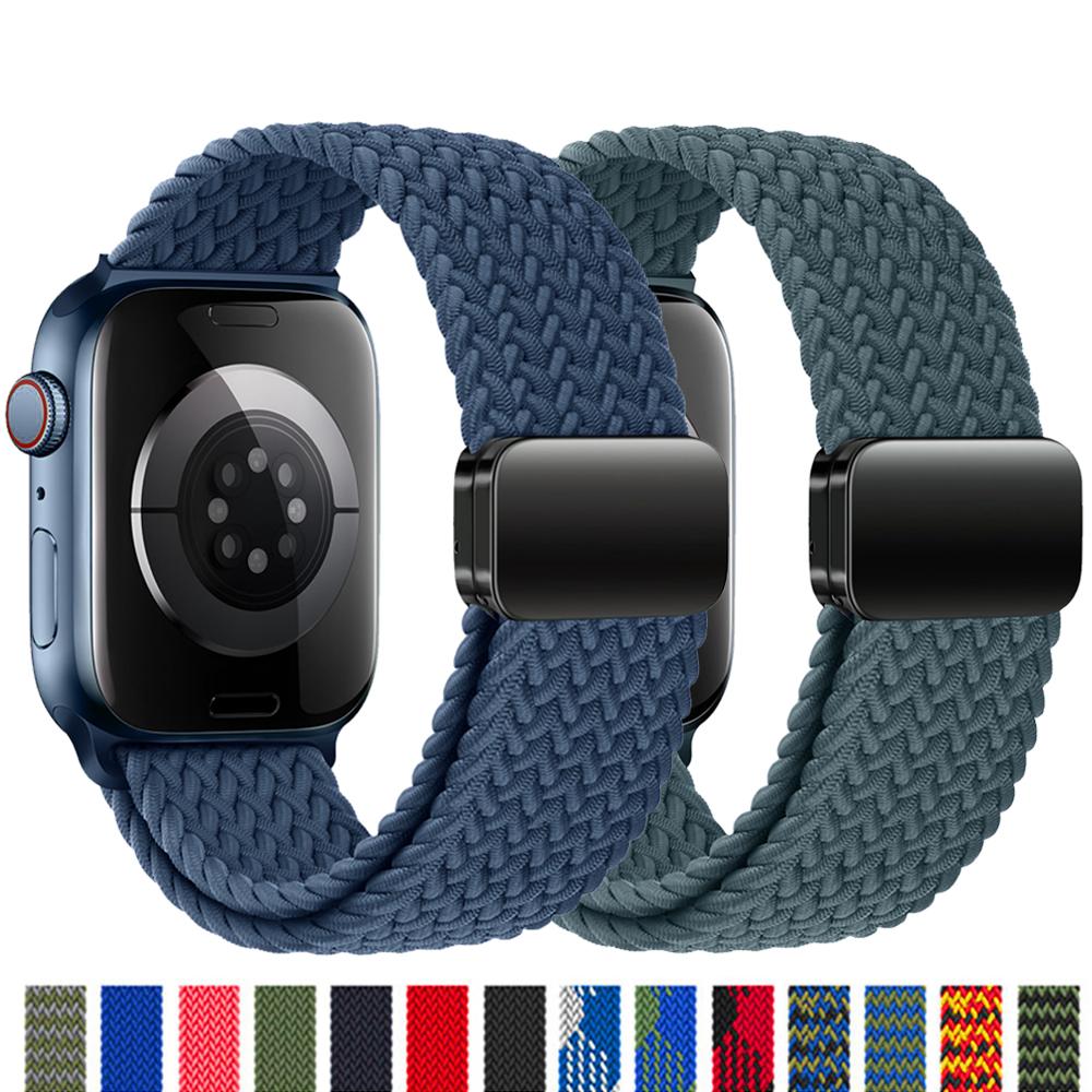 Магнитный ремешок для Apple Watch 44 мм 40 мм 45 мм 49 мм 46 мм Плетеный solo loop Браслет ремешок iWatch series se 7 3 6 8 9 10 ultra 2