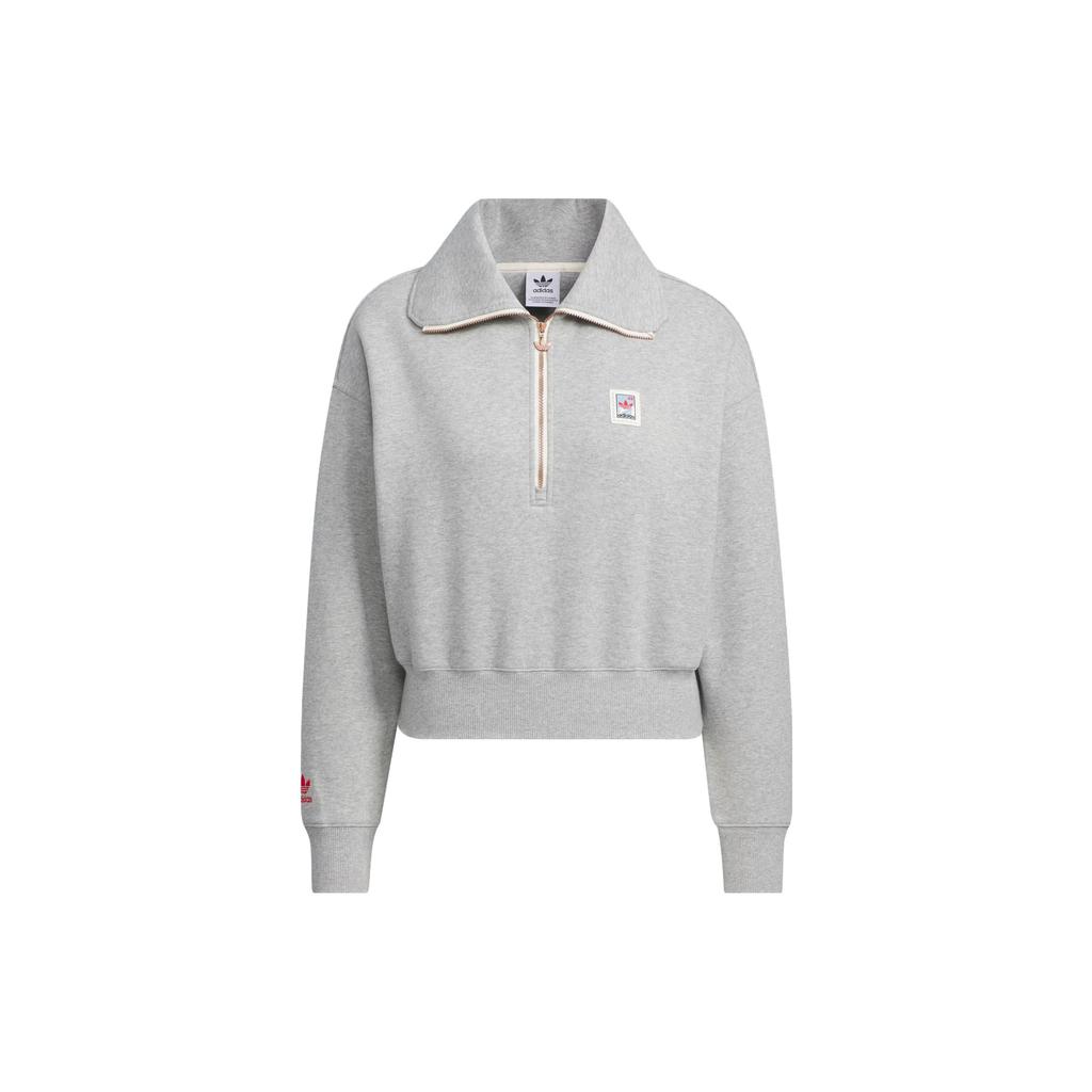 Adidas Короткий свитшот Originals Skate с полумолнией и воротником, женские топы, средний, конопляно-серый IZ1514