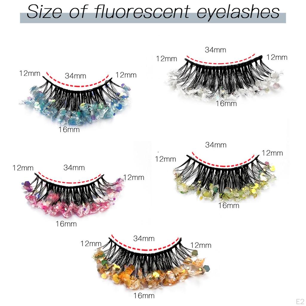 3 Pairs Colorful Luminous Glitter False Eyelashes Fun Decorative Long Dramatic Shiny