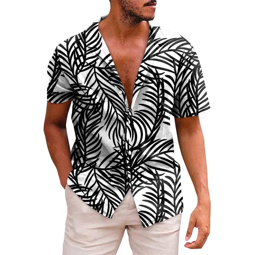 Мужские гавайские рубашки с короткими рукавами и пуговицами с принтом. Мужские повседневные модные рубашки с короткими рукавами.
