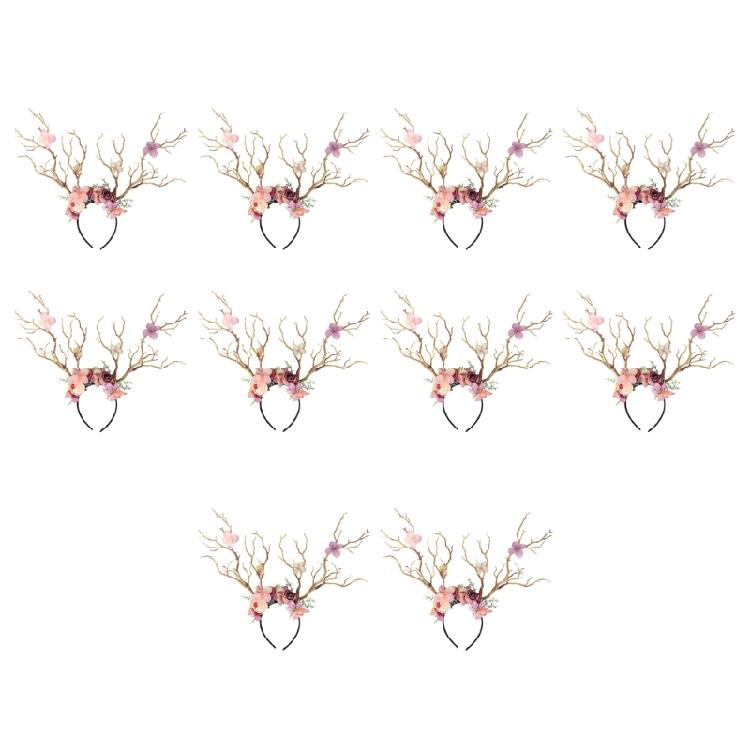 10Pcs Flower Antler Headbands Deer Horns Hairband Floral Reindeer Headpiece for Women Girls Halloween Cosplay Party Photo