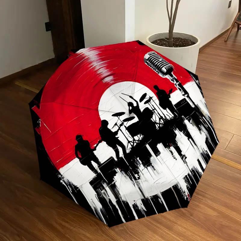 Music Band Performance Silhouette Outdoor Umbrella - Automatic Opening & Closing, Foldable Design, 8-Rib Iron Frame, Suitable for Fans, Trav
