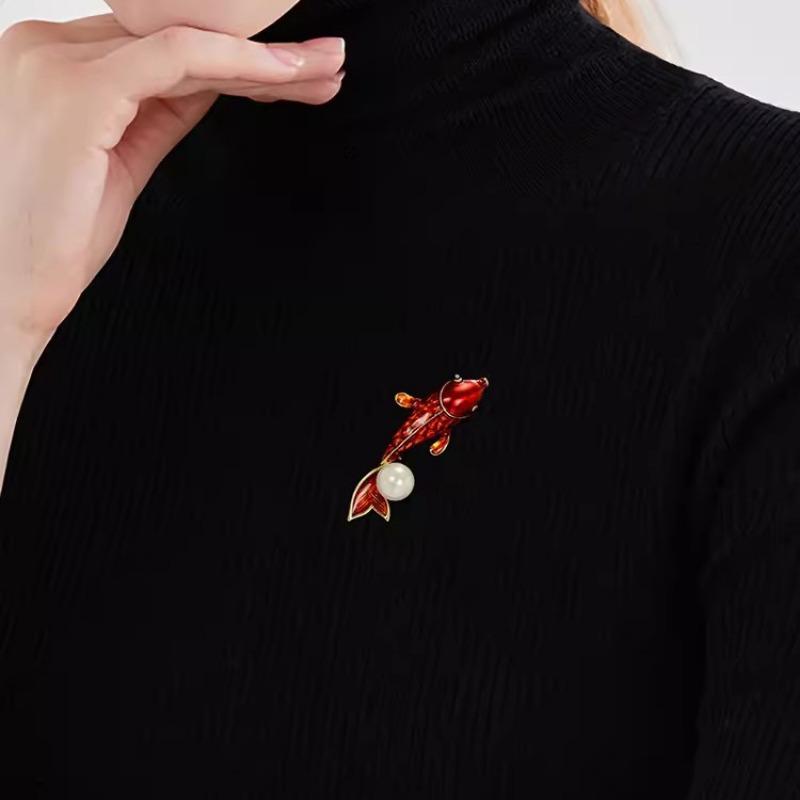 Koi Carp Brooch, High-end Feminine Charm, Pearl Carp Brooch, Design Sense, Suit Pin