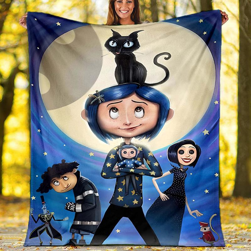 1pc Coraline2 Theme Blanket - Digital Print, Polyester, Cozy for All Seasons, Perfect for Outdoor, and Travel