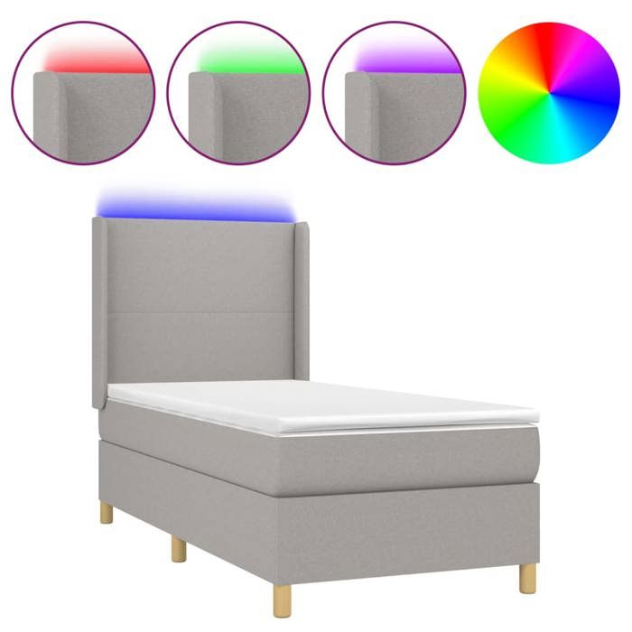 VidaXL Sommier à Lattes de Lit avec Matelas et LED, Lit Rembourré, Lit Simple, Lit Adulte de Chambre à Coucher Intérieur, 3138685