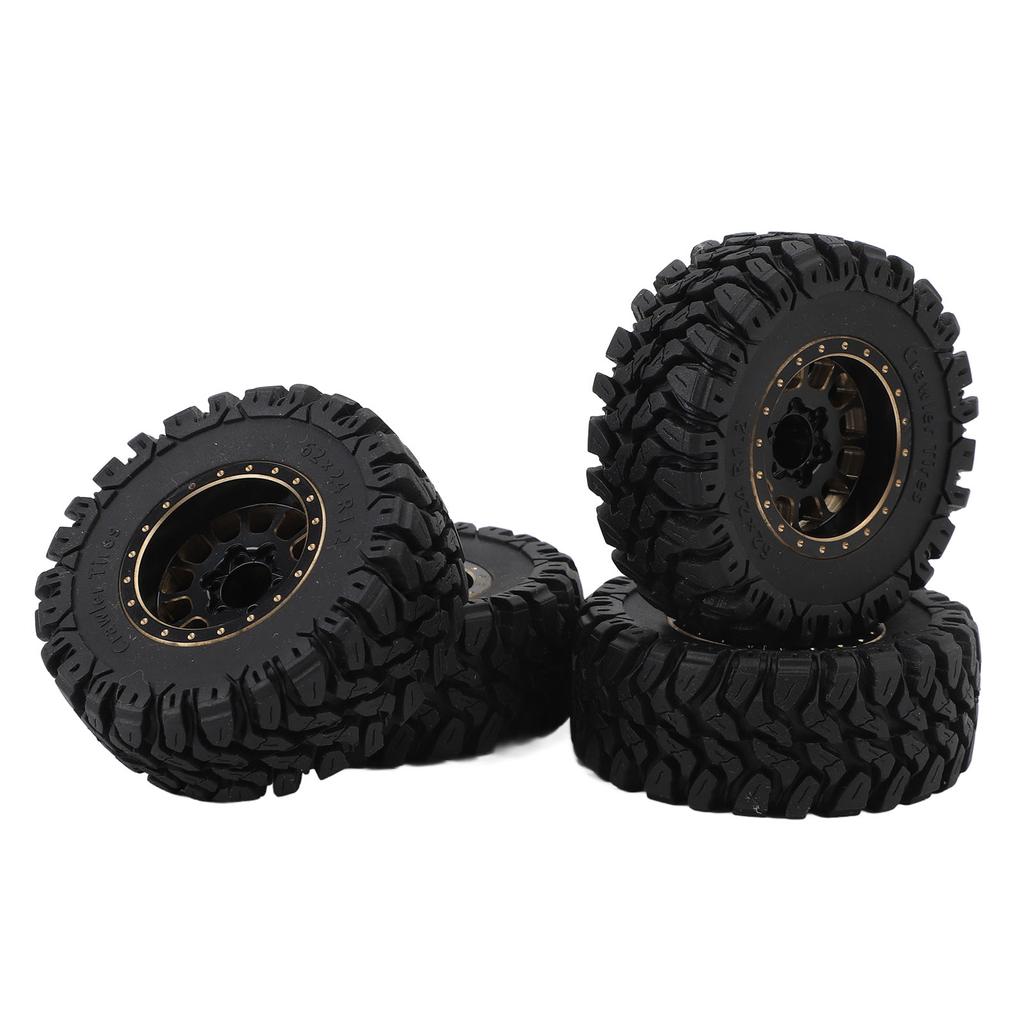 4PCS 1.2in RC Wheel Tires Rubber Brass Rim Superior Traction Enhanced Stability Black for 1/