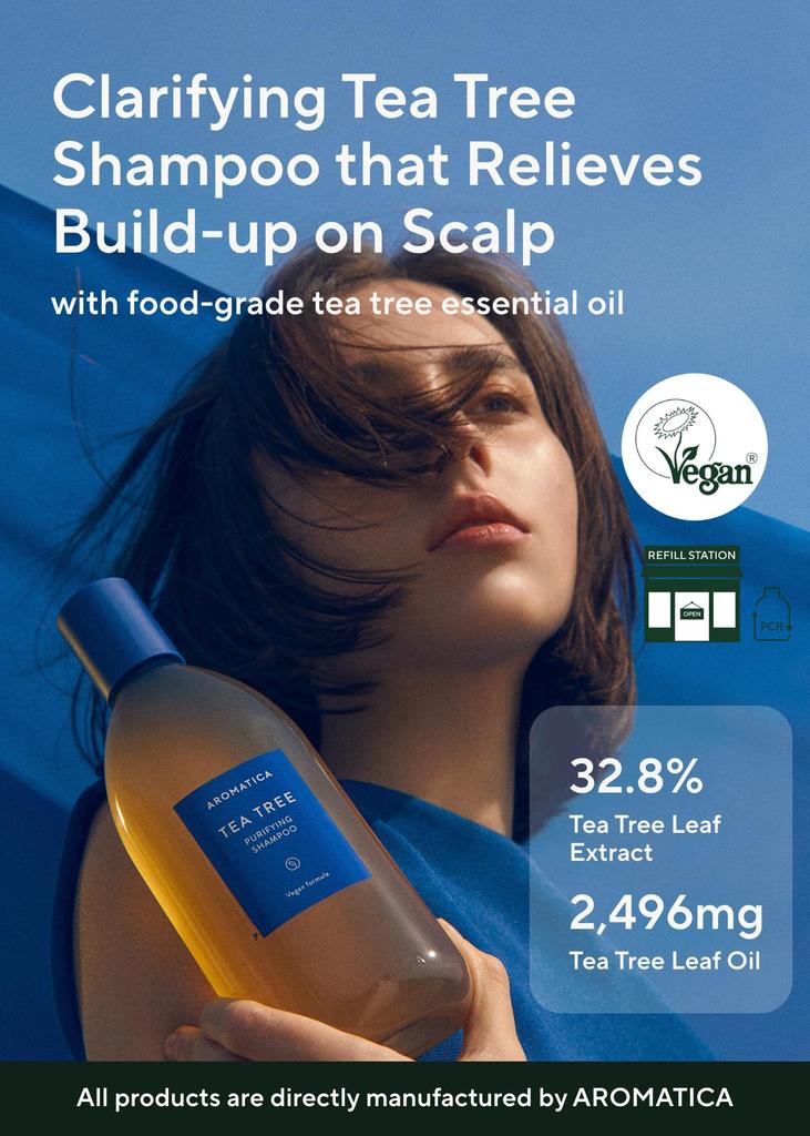 Organic Oily Scalp Shampoo 400ml Tea Tree Oil Control Oily Scalp Refreshing Naturally Derived Cleansing Teatree Purifying Shampoo Korean Cosmetics