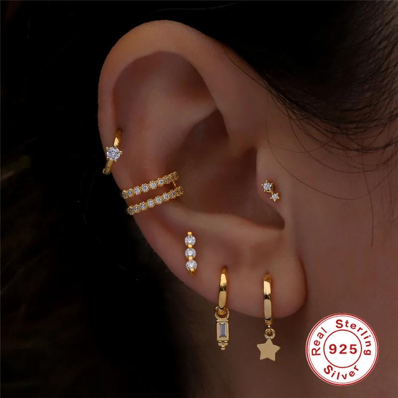 S925 Sterling Silver Flower Geometric Snake Diamond Flat Head Internal Thread Glossy Piercing Cartilage Earrings Earrings