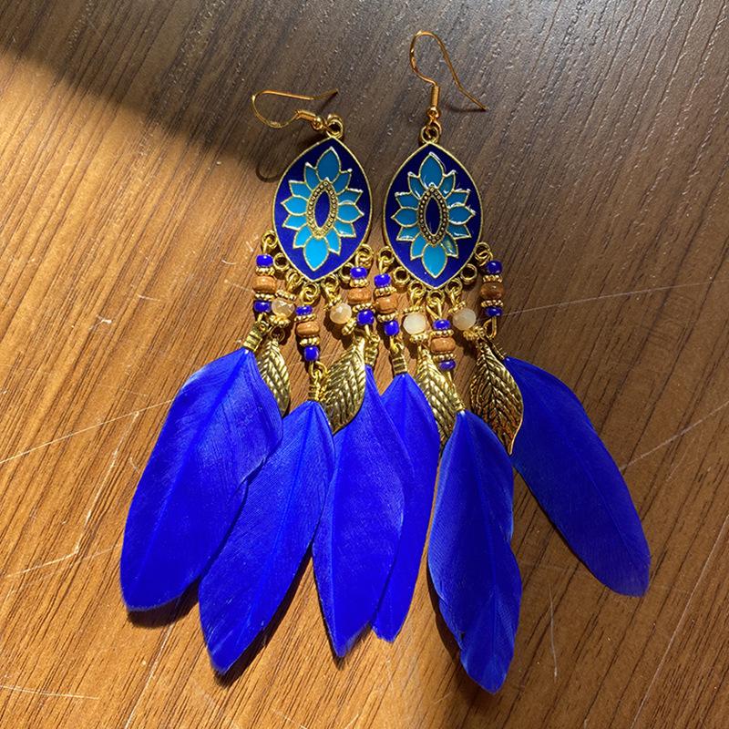 High-Value Feather Earrings Bohemian Long Tassel Photo Women'S Ear Hooks Personalized Earrings