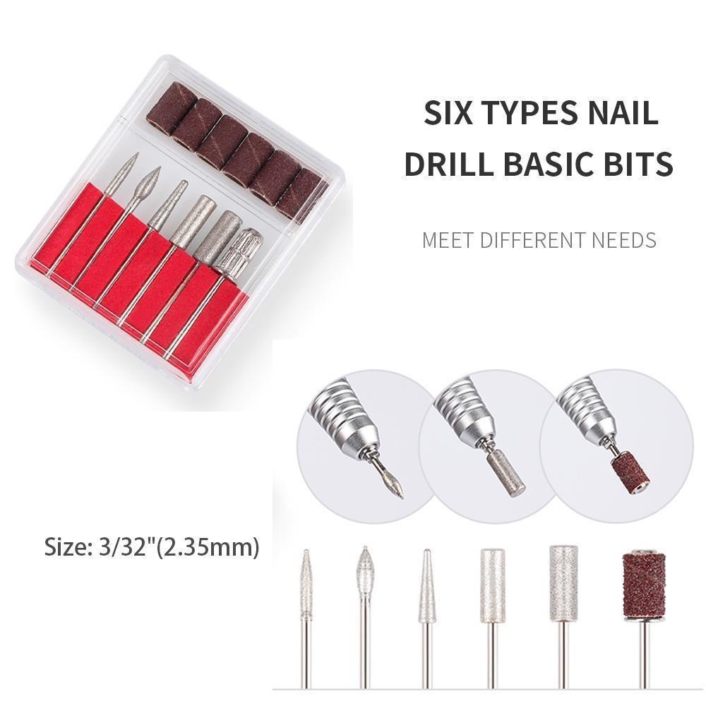 Nail Drill Bits Set 6 Pcs Milling Cutter Stainless Steel Bits UV Gel Polish Remove Drill Machine Pedicure Nails Manicure Tools