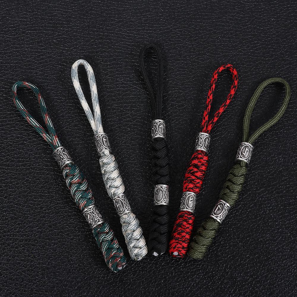 Outdoor Survival Kit Lucky Jewelry Parachute Cord Keychains Charms Rune Bead Car Key Chain Keychain