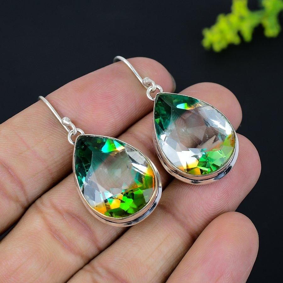 Bi-Color Tourmaline Gemstone 925 Sterling Silver Gift Jewelry Earring 1.77" I2q91