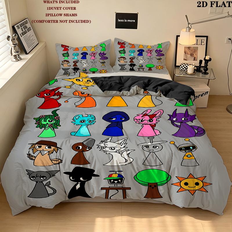 Sprunki Pattern Bedding Home Decoration Birthday Gift ( 1 duvet cover + 2 pillowcase, without core),fan merchandise.