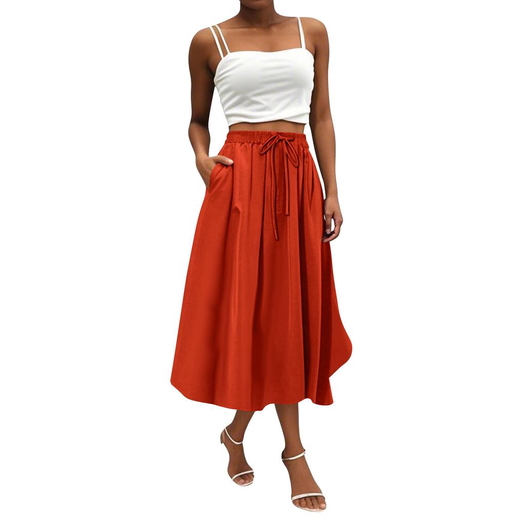 Women's Skirt Bohemian Skirt Solid Color Casual Skirt With Pockets