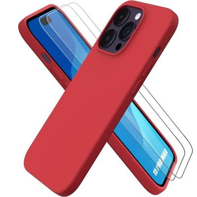 Чехол - E.F.CONNECTION - для iPhone 15 Pro Max - Силикон TPU - Красный - Защита экрана - 2 Закаленных Стекла