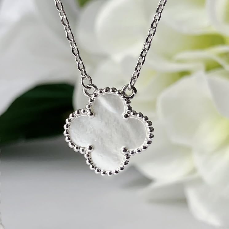 Clover Necklace K18 Pearl White Gold 18K Quatrefoil Gift Engraved Women's (A. White)