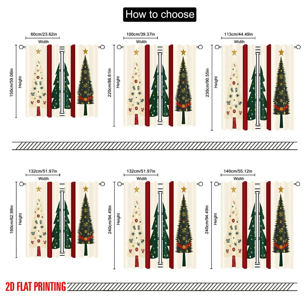 2pcs,2D Plane Printing Print Curtains Christmas Trees Festive Collection (3) Durable 100% Polyester Fabric (without Rod)