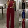 Women's Sexy Slim Fit Sleeveless Loose Hollow Pleated Wide Leg Jumpsuit