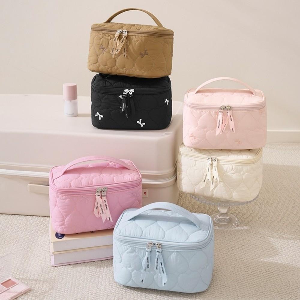 Large Capacity Women Makeup Bag Heart Print Cosmetics Storage Bag Lipstick Skincare