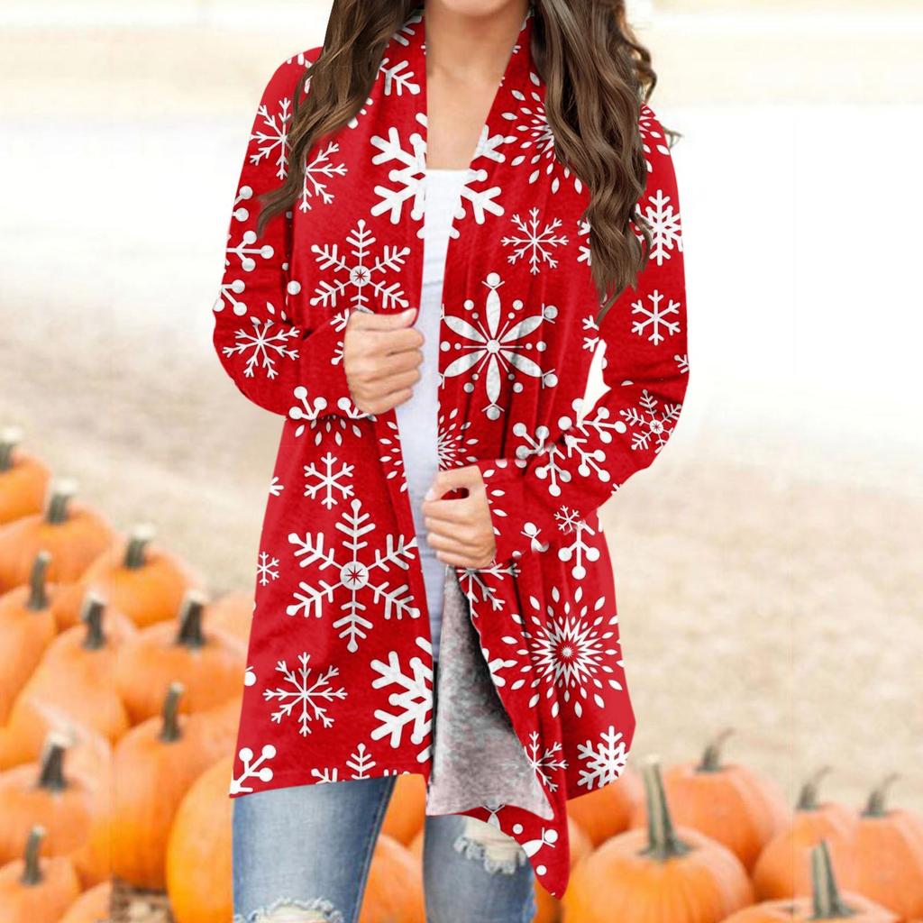 Женская модная рождественская куртка с принтом, повседневный кардиган с длинным рукавом, пальто