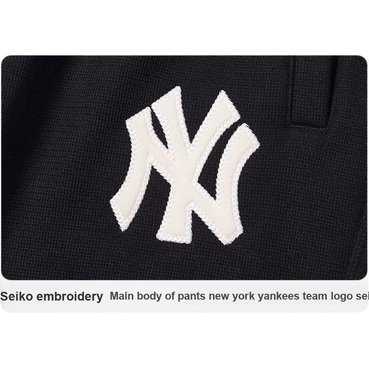 New Era Осень/Зима 24 MLB Нью-Йорк Янкис Свободные флисовые эластичные спортивные брюки с логотипом, плотные, повседневные, вязаные, унисекс, черные 14387507