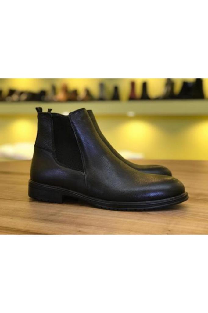 Men's Fashion Genuine Leather Thin Heeled Booties Black Chelsea Casual Winter Boots Shoes