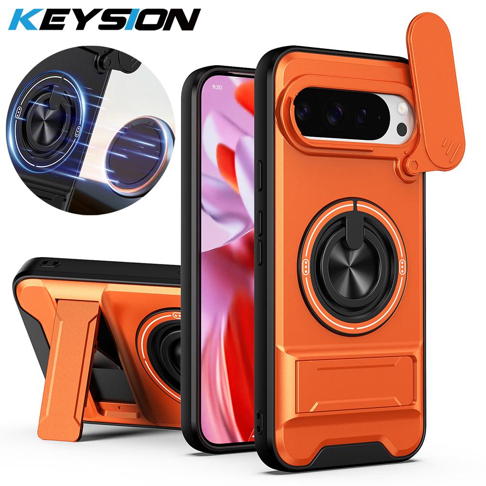 KEYSION Магнитный чехол для телефона Google Pixel 9 10 Pro XL 10 9 Pro Защита камеры сдвижной крышкой Вертикальная подставка Кольцо 360° Ударопрочный чехол