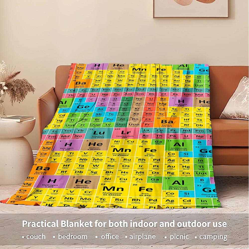1pc Periodic Table,Chemistry,Elements Digital Print Flannel Blanket - Contemporary Style, Suitable for All Seasons, Perfect for Home, Travel