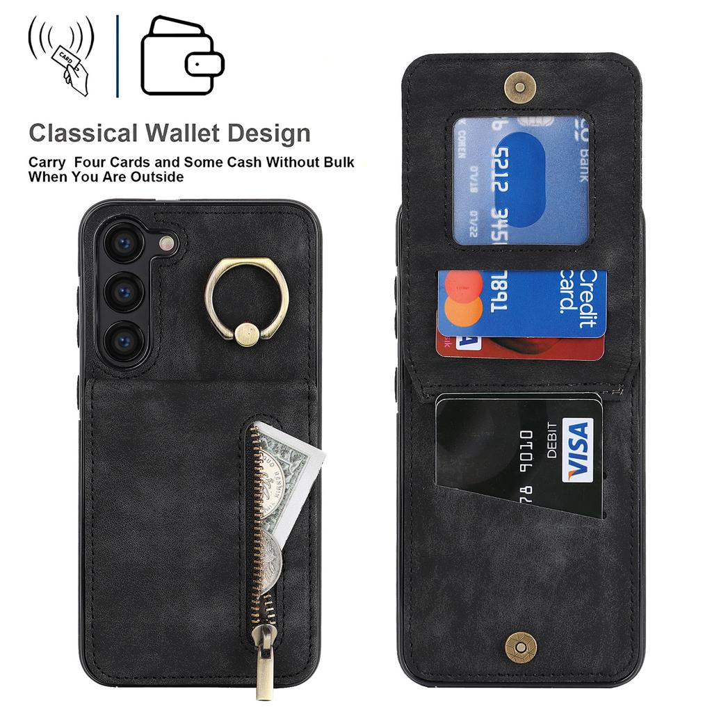 Чехол-подставка с RFID-блокировкой для Samsung Galaxy S23, противоударный чехол для телефона из ПУ+ТПУ с кошельком на молнии
