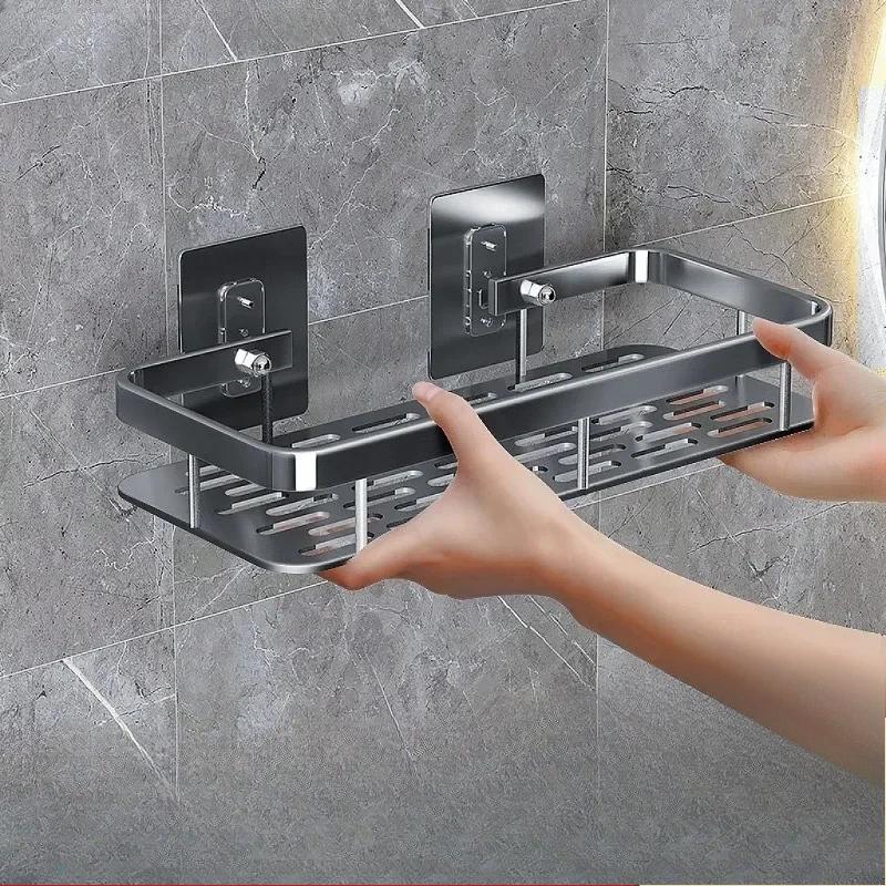 Полка для хранения в ванной NoDrill, квадратная корзина без перфорации для ванной комнаты, место под умывальник, алюминиевое хранилище, прямоугольная настенная подвеска