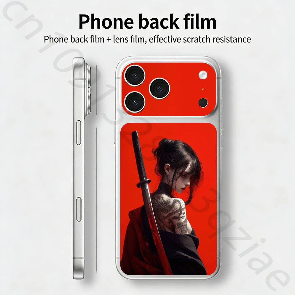 Аниме Девушка Самурай ТИКЕТ Наклейка Skin Wrap для iPhone 17 Pro/Pro max Защитная Пленка для Задней Панели, Рамки, Камеры