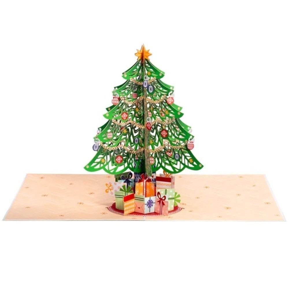 Colorful 3D Christmas Tree Card Hollow Out Xmas Invitation Card Christmas Greeting Card New Year