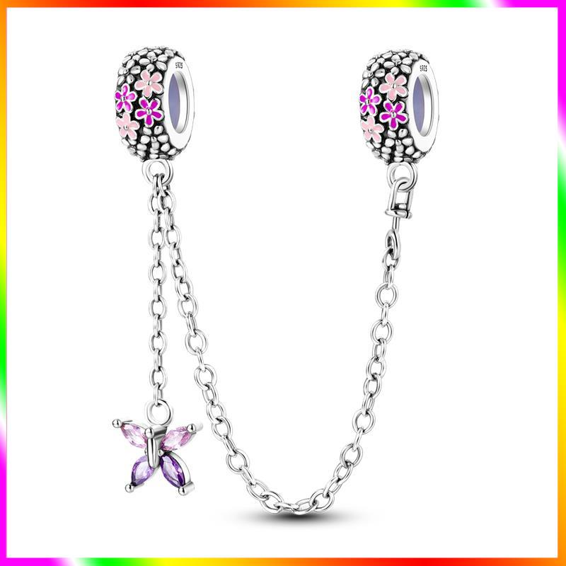 Новинка Шарм-бусина с цепочкой безопасности Звезда Луна Демонический глаз Подходит для оригинального браслета-шарма из стерлингового серебра 925 пробы Женские изысканные украшения