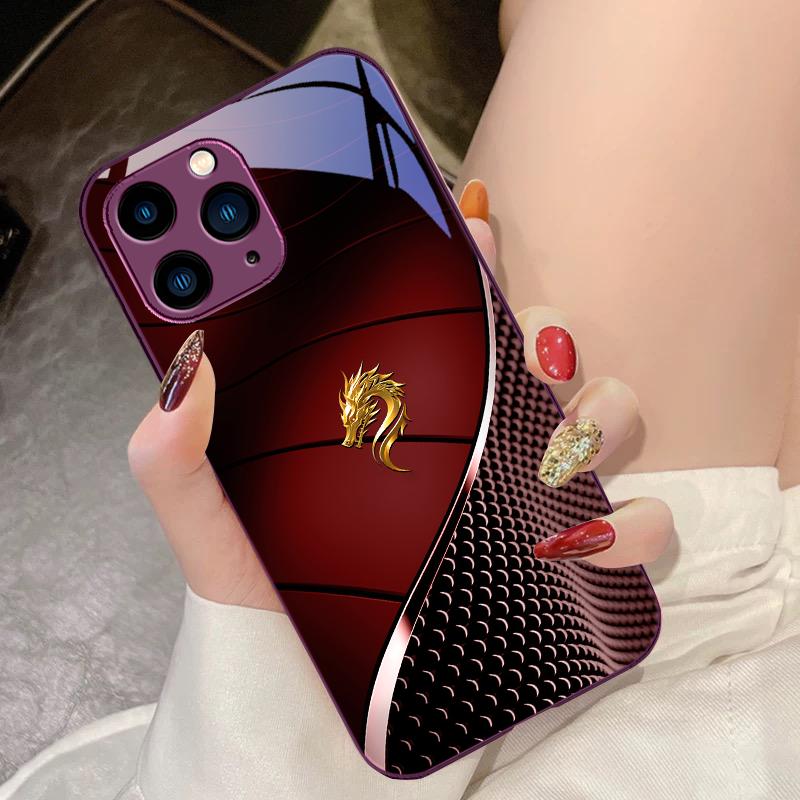 Черный чехол для телефона из закаленного стекла для iPhone 15 Pro 14 13 12 Mini 11 XS Max XR 7 8 Plus SE 2020 2022 Китайский Дракон Порошок